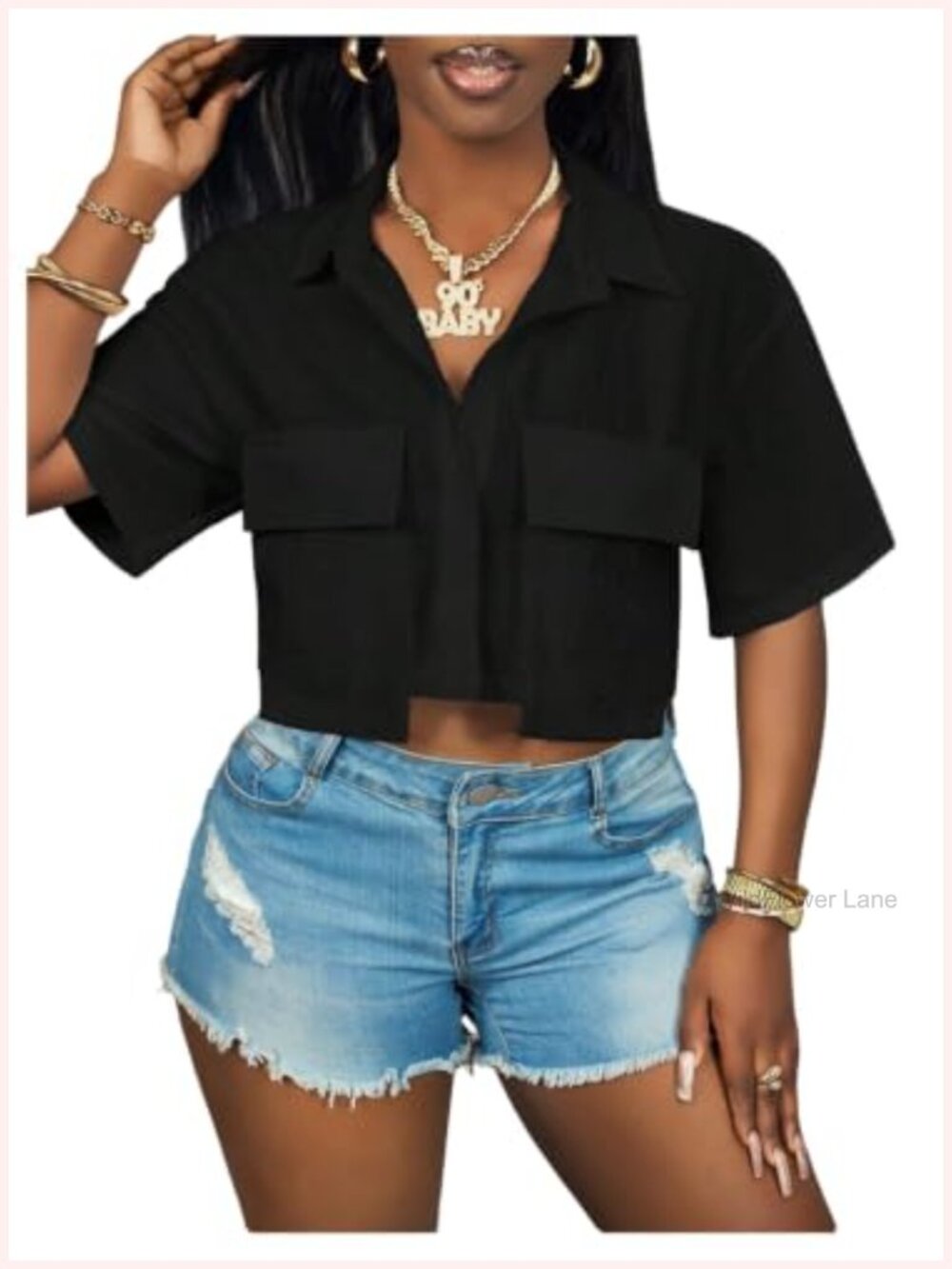 Cropped Button Down Short Sleeve Blouse Women's Asymmetrical Hem